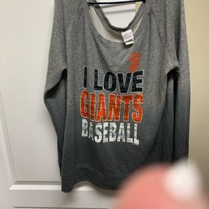 Baseball fan sweatshirt. Wears off the shoulder with tank top.Lightweight.